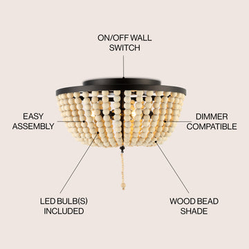 Allison 15" Wood Beaded/Metal LED Flush Mount